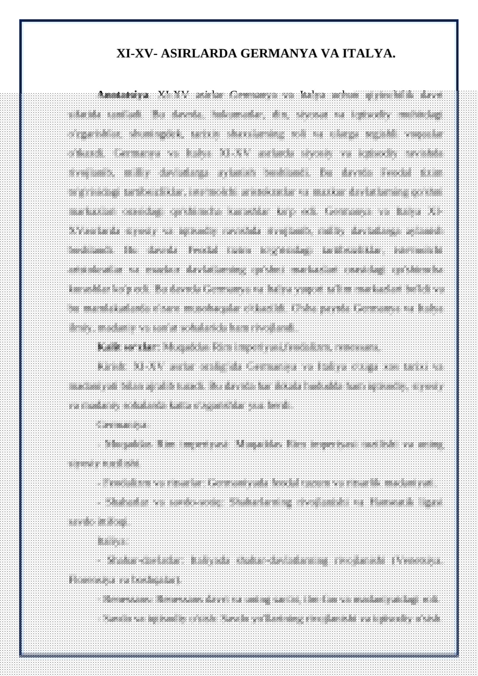 XI-XV- ASIRLARDA GERMANYA VA ITALYA