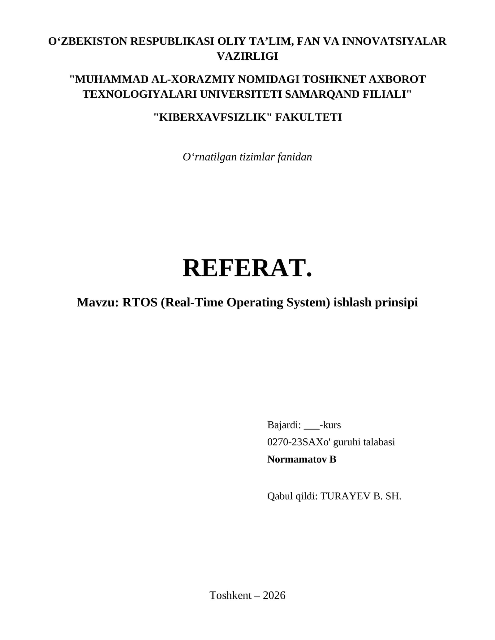 RTOS (Real-Time Operating System) ishlash prinsipi