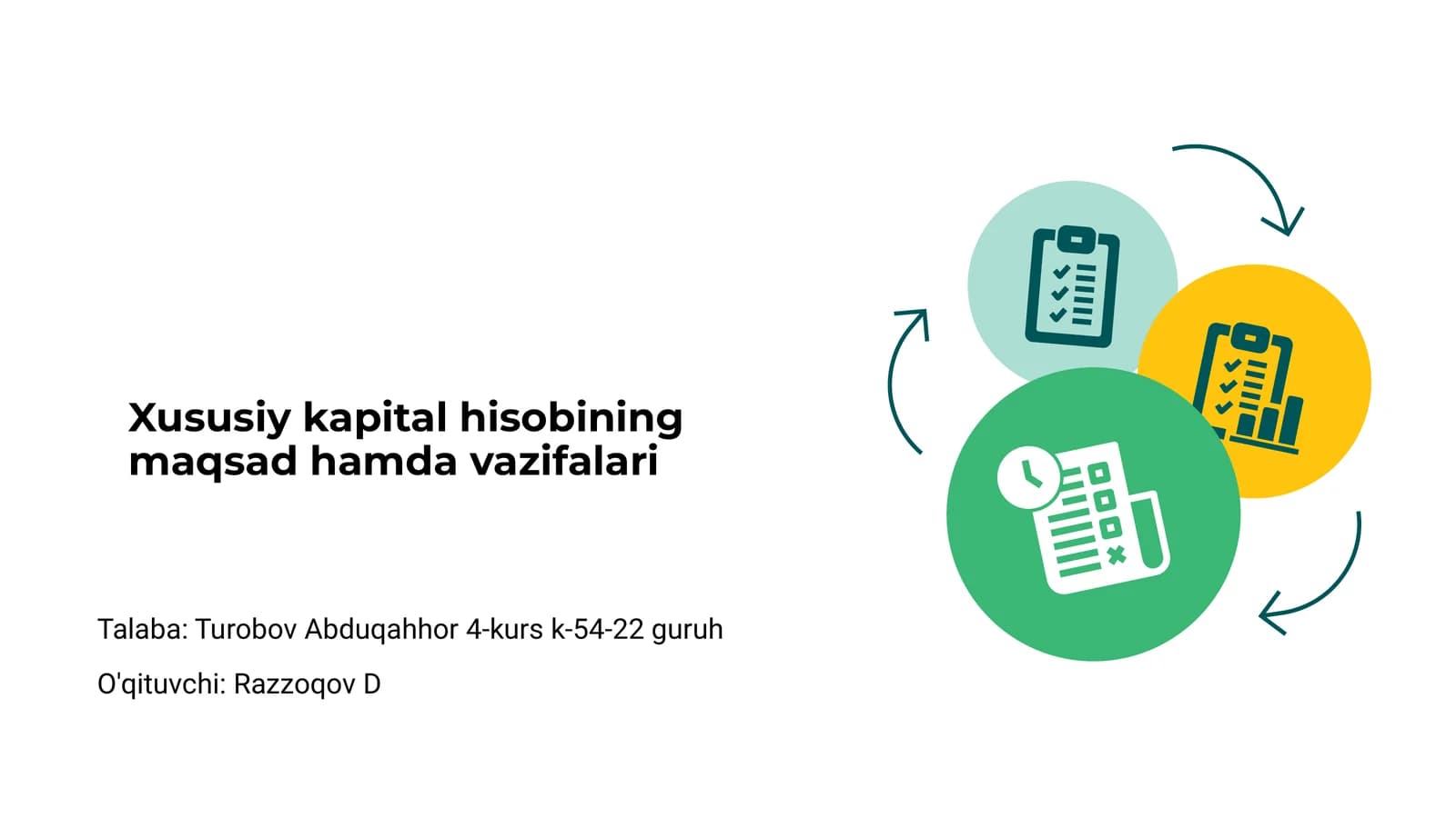 Xususiy kapital hisobining maqsad hamda vazifalari