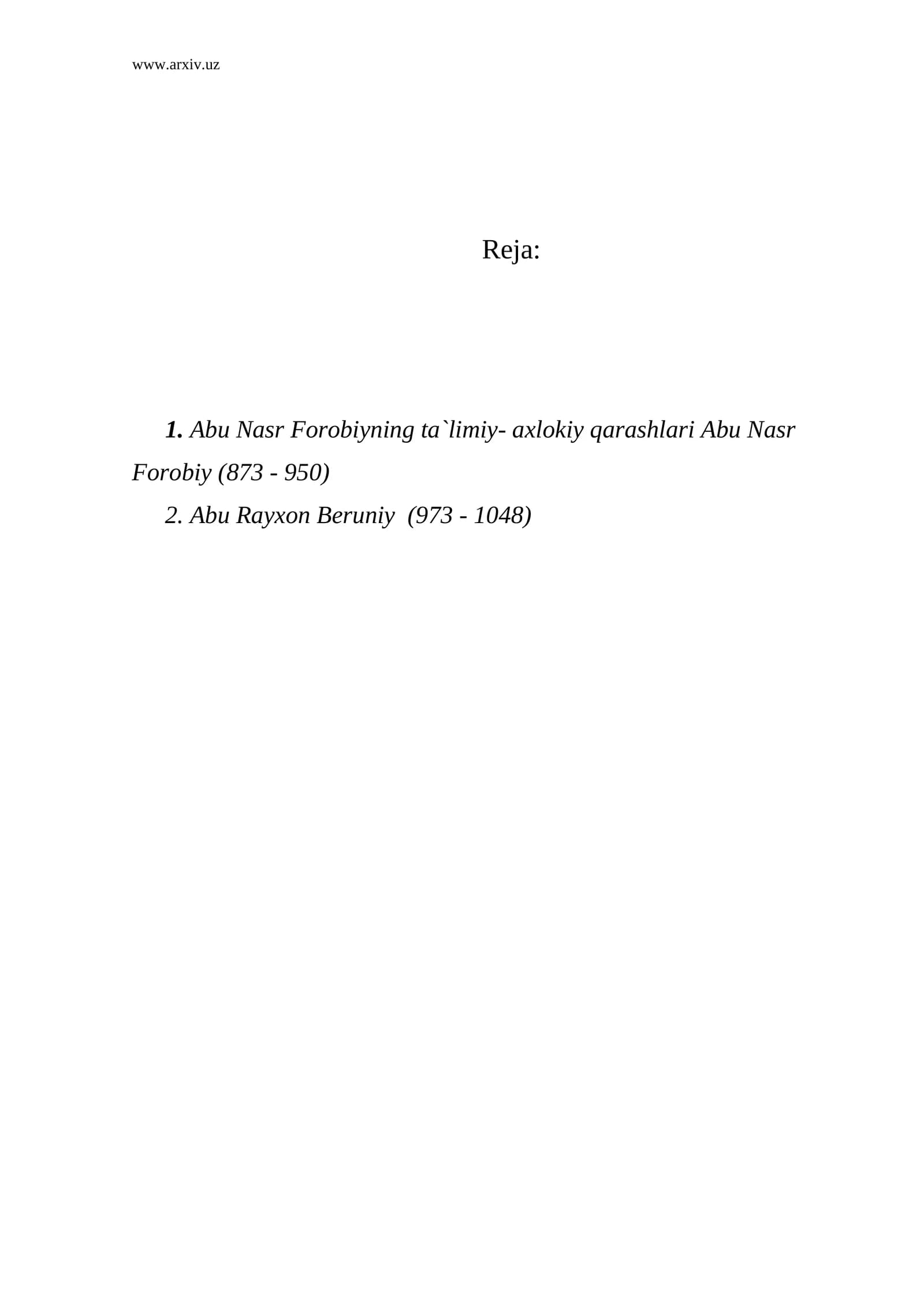 Abu Nasr Forobiy va Abu Rayxon Beruniy
