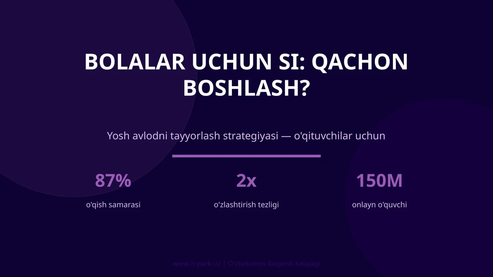 BOLALAR UCHUN SI: QACHON BOSHLASH?