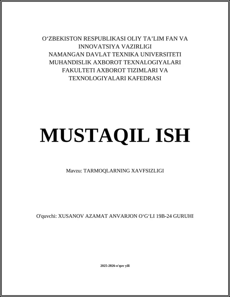 TARMOQLARNING XAVFSIZLIGI