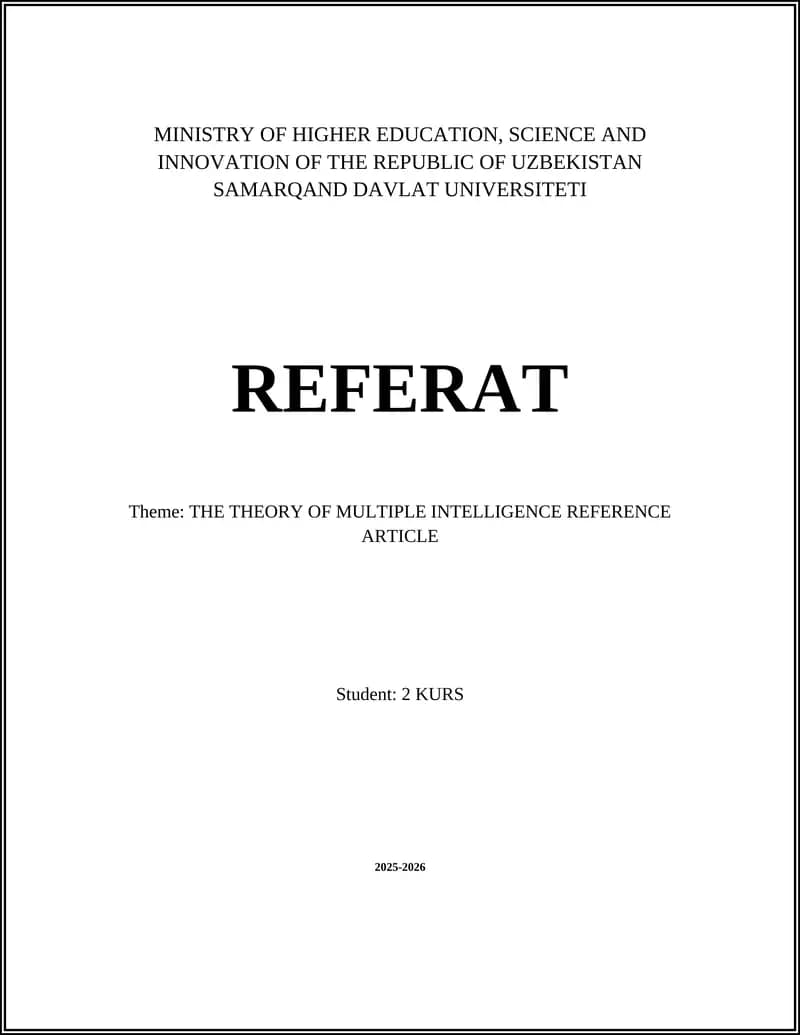 THEORY OF MULTIPLE INTELLIGENCE REFERENCE ARTICLE
