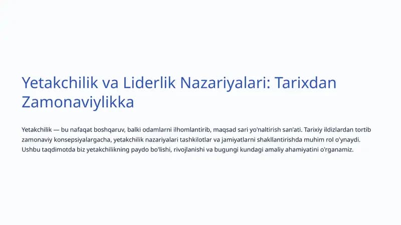 Yetakchilik va Liderlik Nazariyalari
