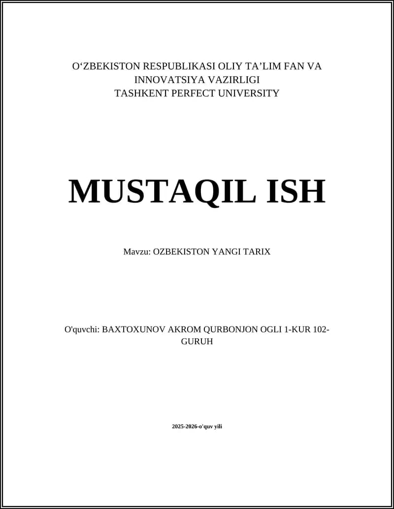O‘ZBEKISTON YANGI TARIX