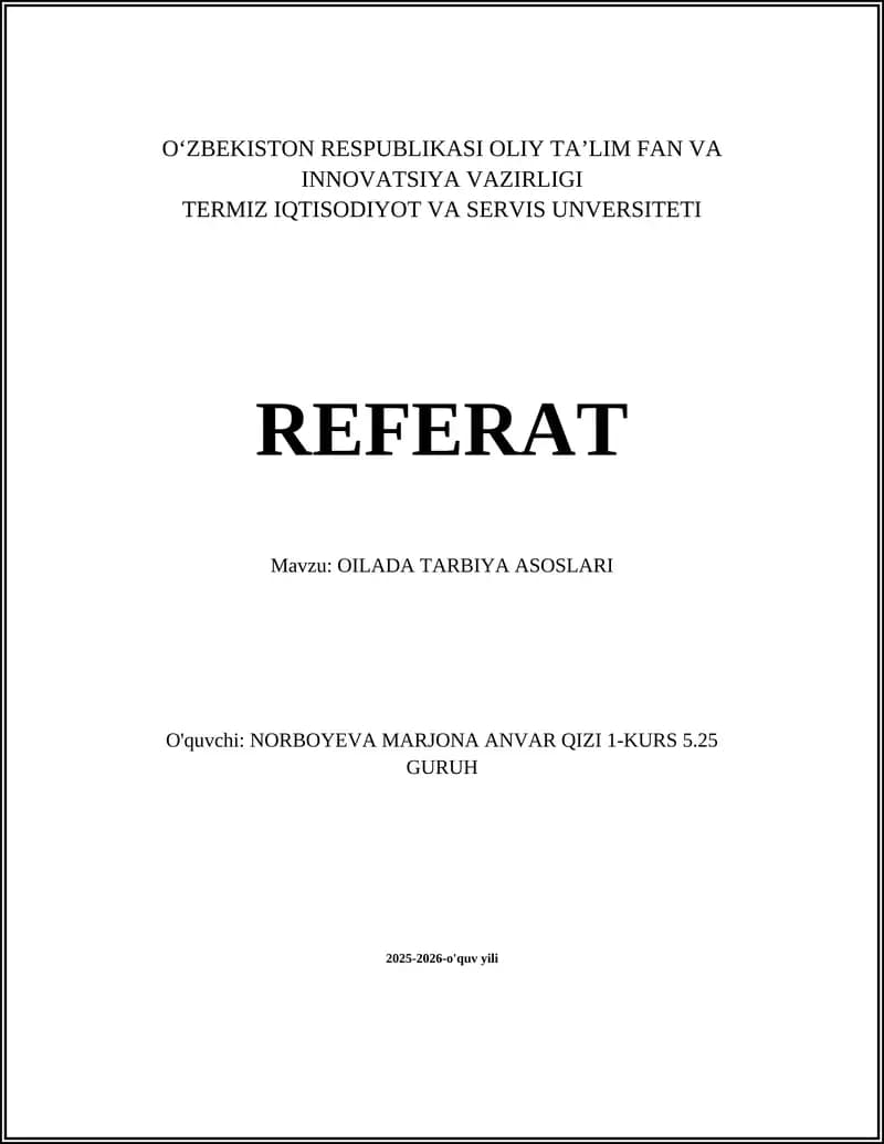 OILADA TARBIYA ASOSLARI