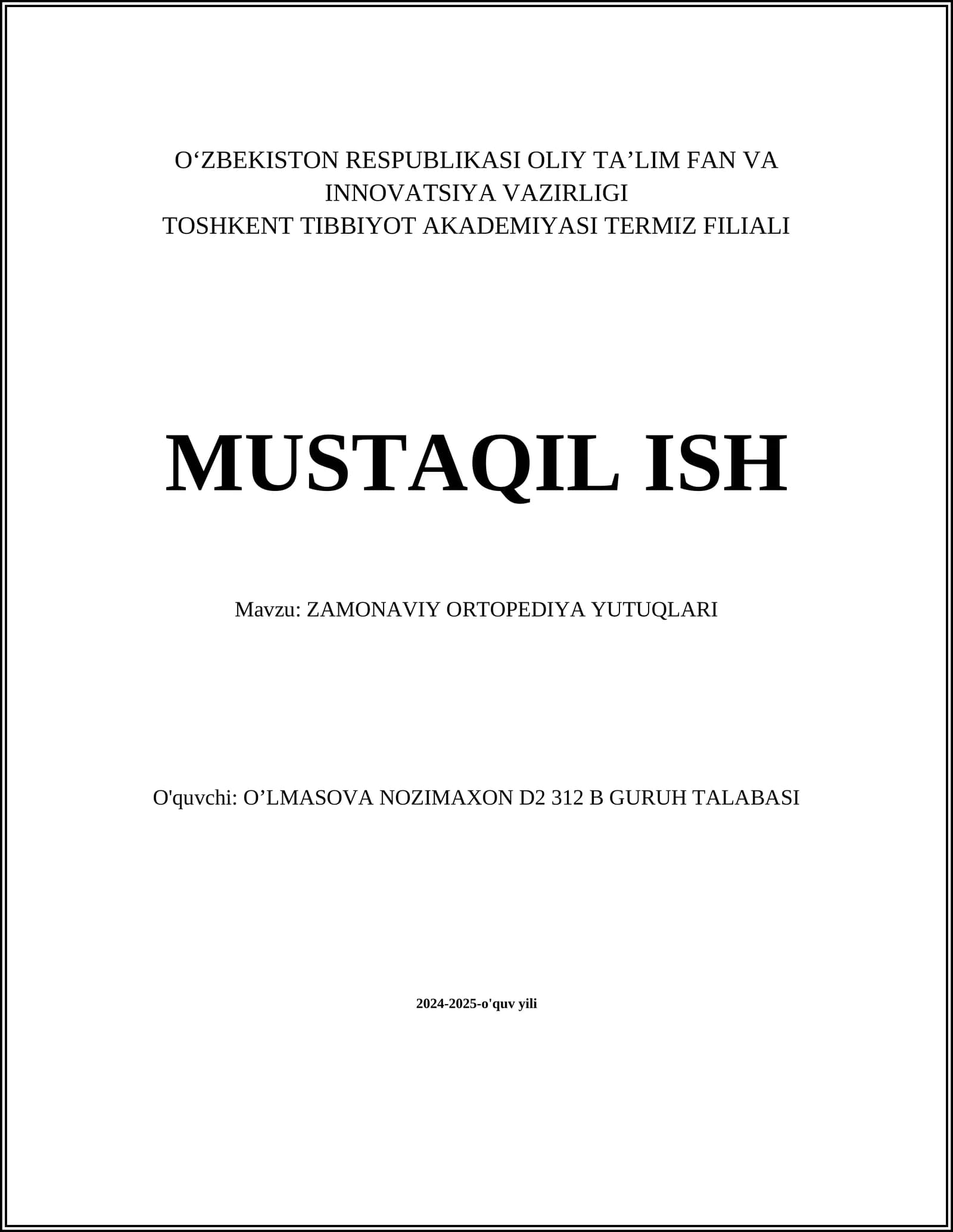 Zamonaviy Ortopediya Yutuqlari
