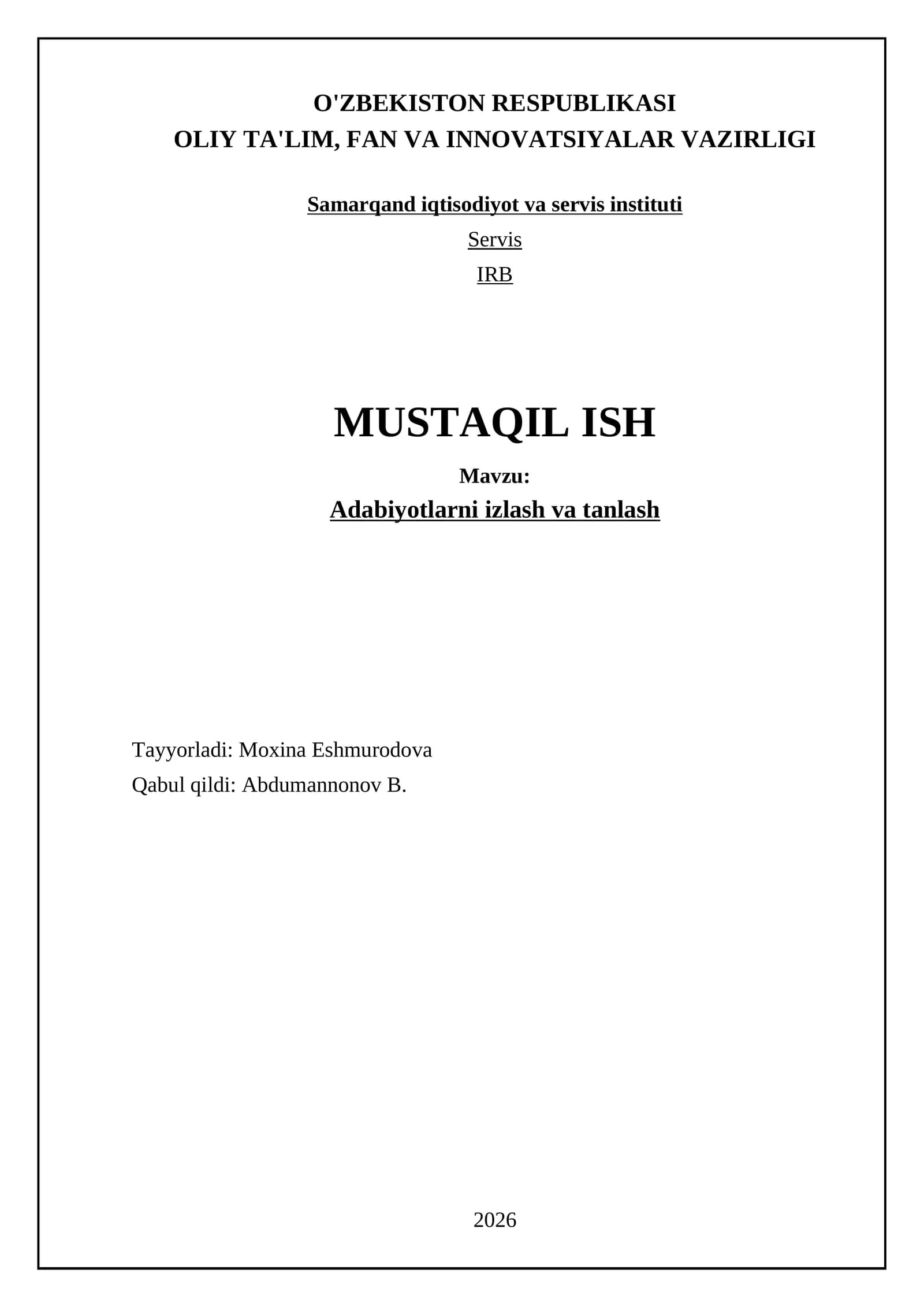 Adabiyotlarni izlash va tanlash