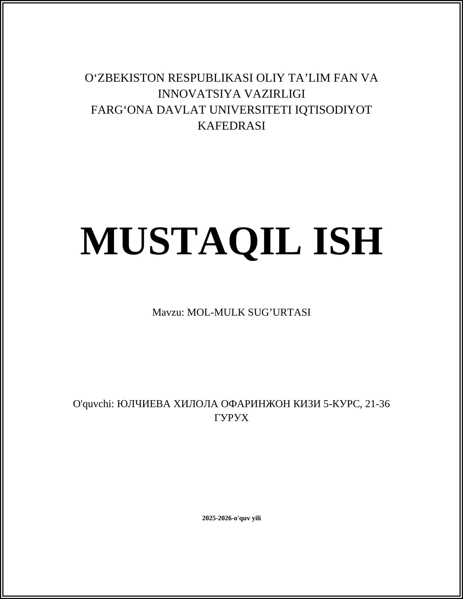 MOL-MULK SUG’URTASI