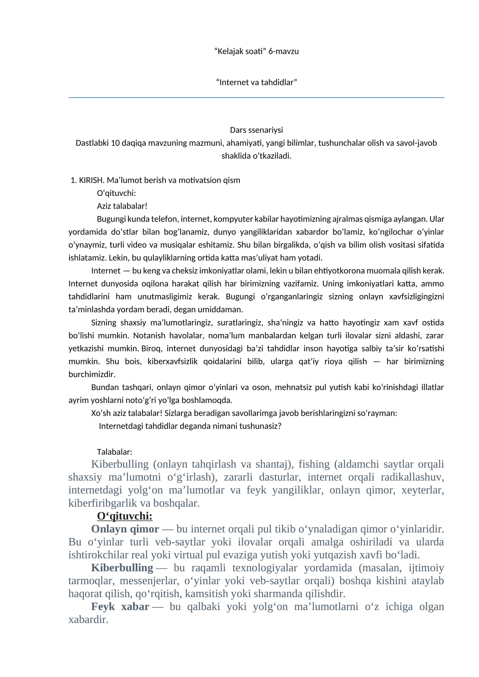 “Kelajak soati” 6-mavzu