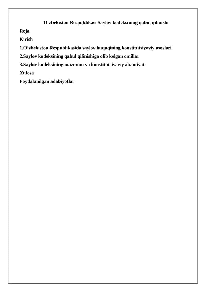 O‘zbekiston Respublikasi Saylov Kodeksi