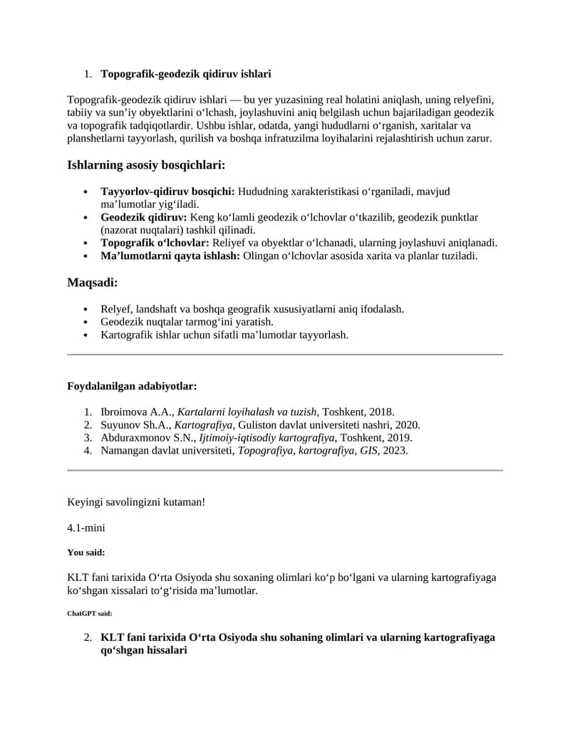 Topografik-geodezik qidiruv ishlari