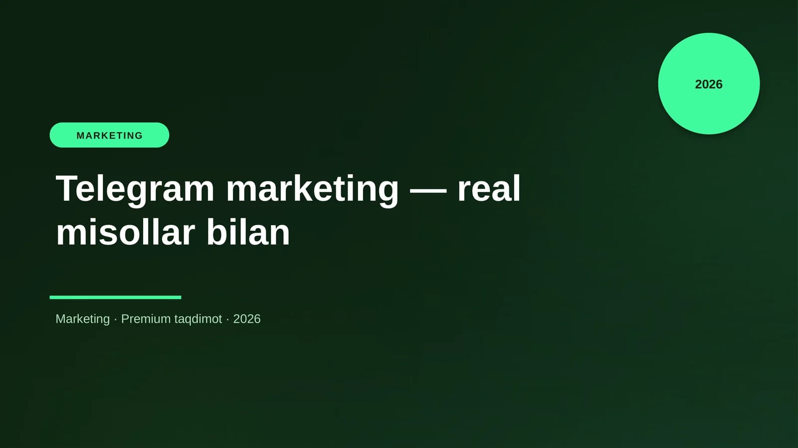 Telegram marketing — real misollar bilan