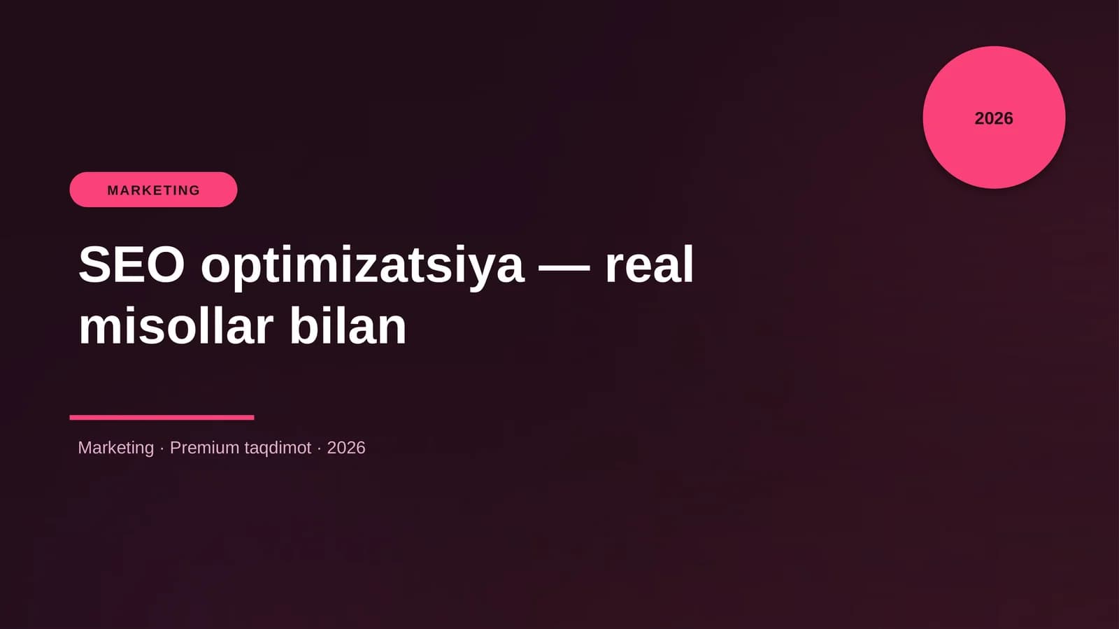 SEO optimizatsiya — real misollar bilan