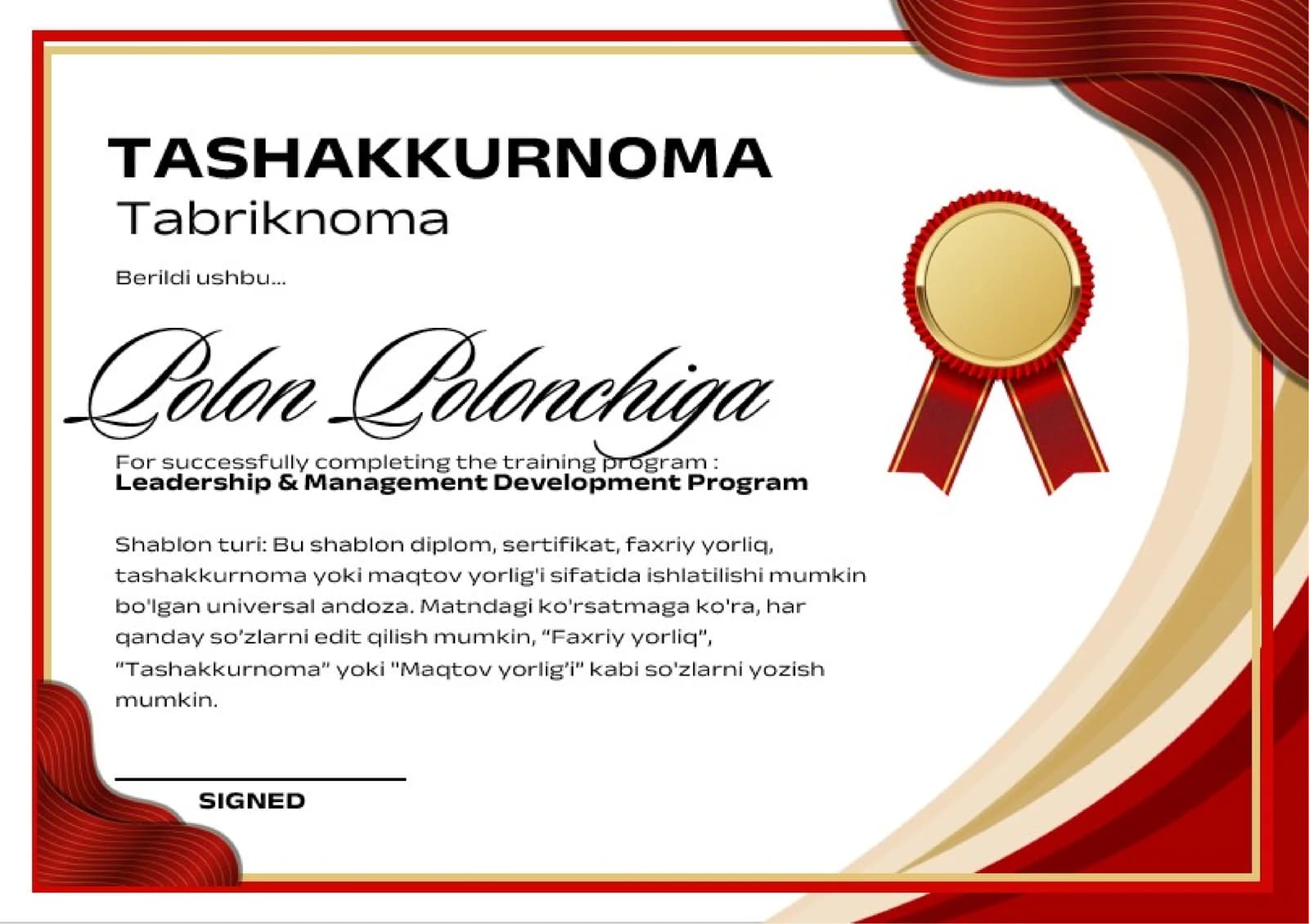 TASHAKKURNOMA