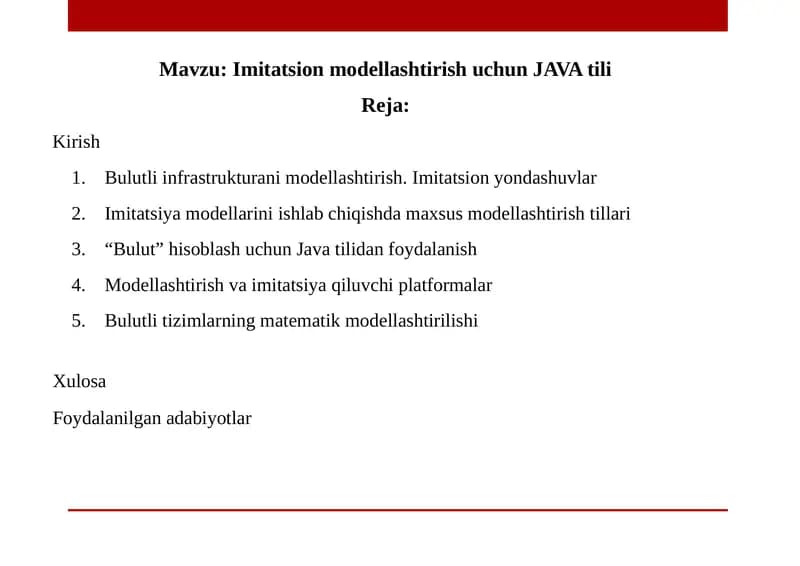 Imitatsion modellashtirish uchun JAVA tili