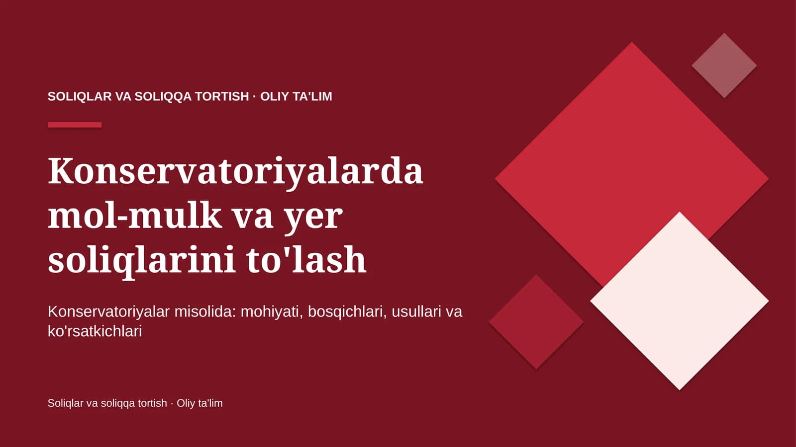 Konservatoriyalarda mol-mulk va yer soliqlarini to'lash