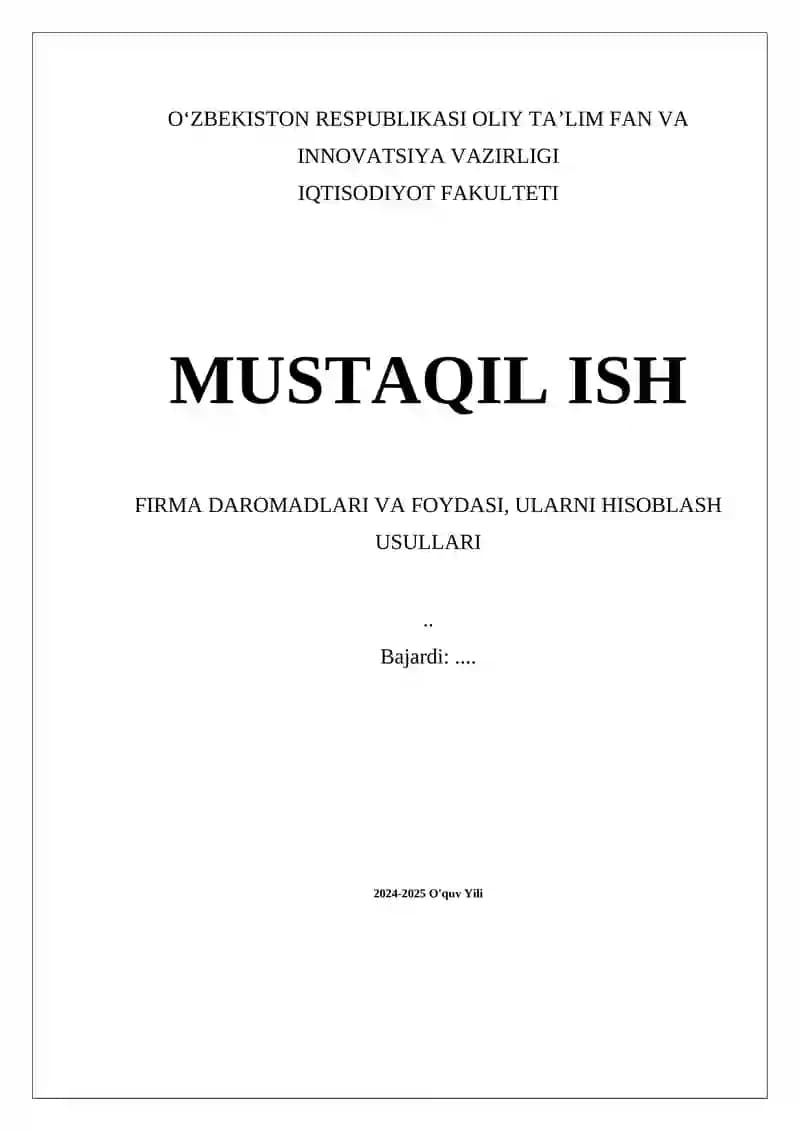 Daromadlar va foyda tushunchalari
