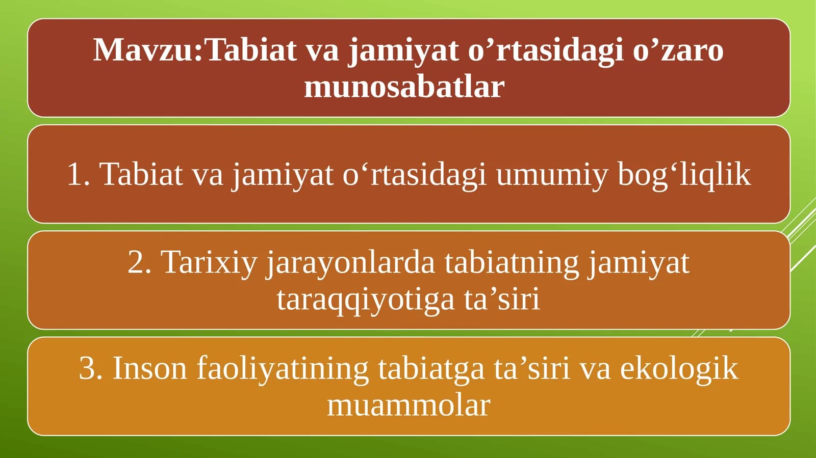 Tabiat va jamiyat o’rtasidagi o’zaro munosabatlar