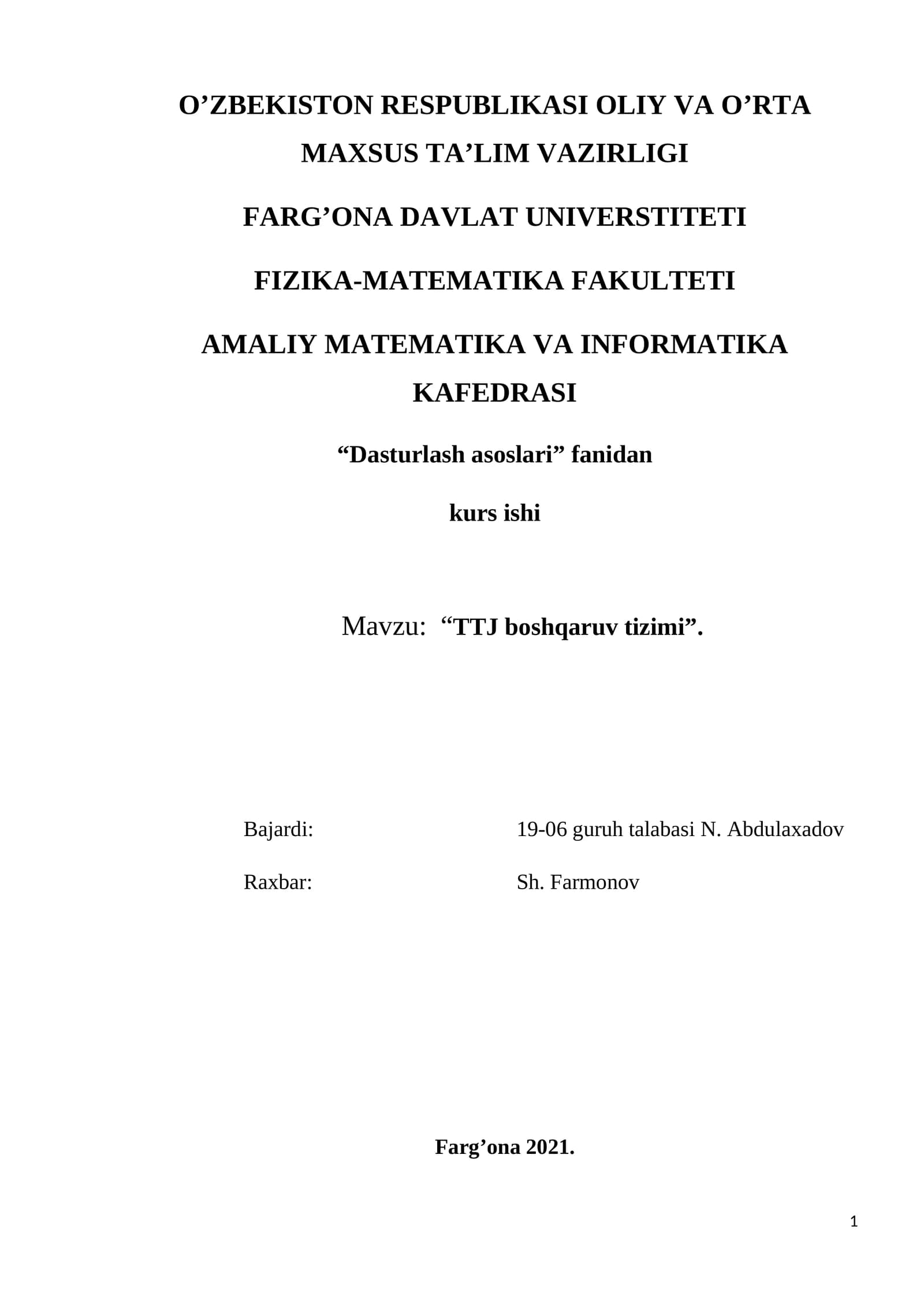 TTJ boshqaruv tizimi