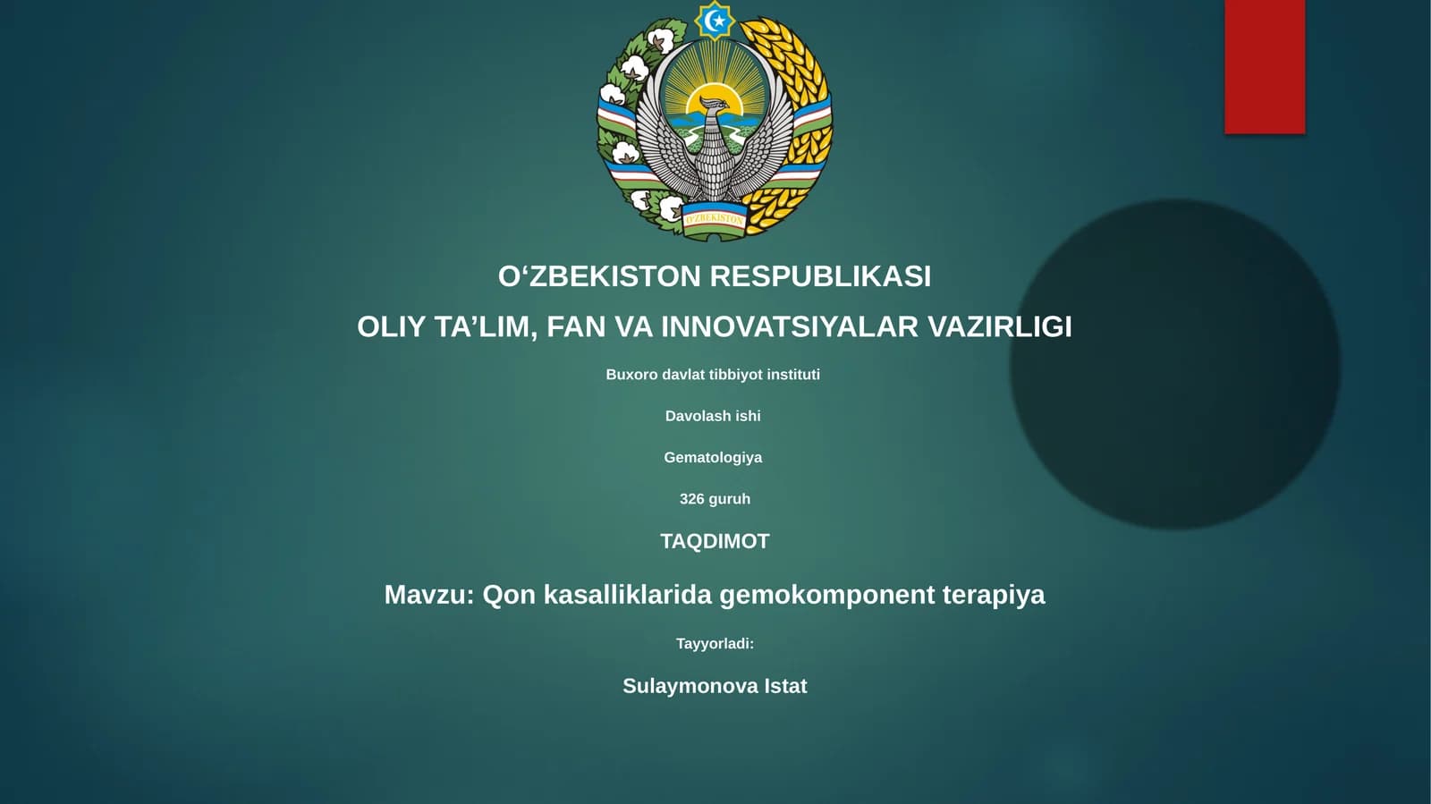 Qon kasalliklarida gemokomponent terapiya
