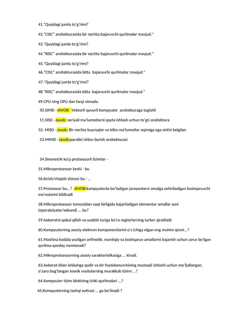 SIMD va SISD rivojlanishi
