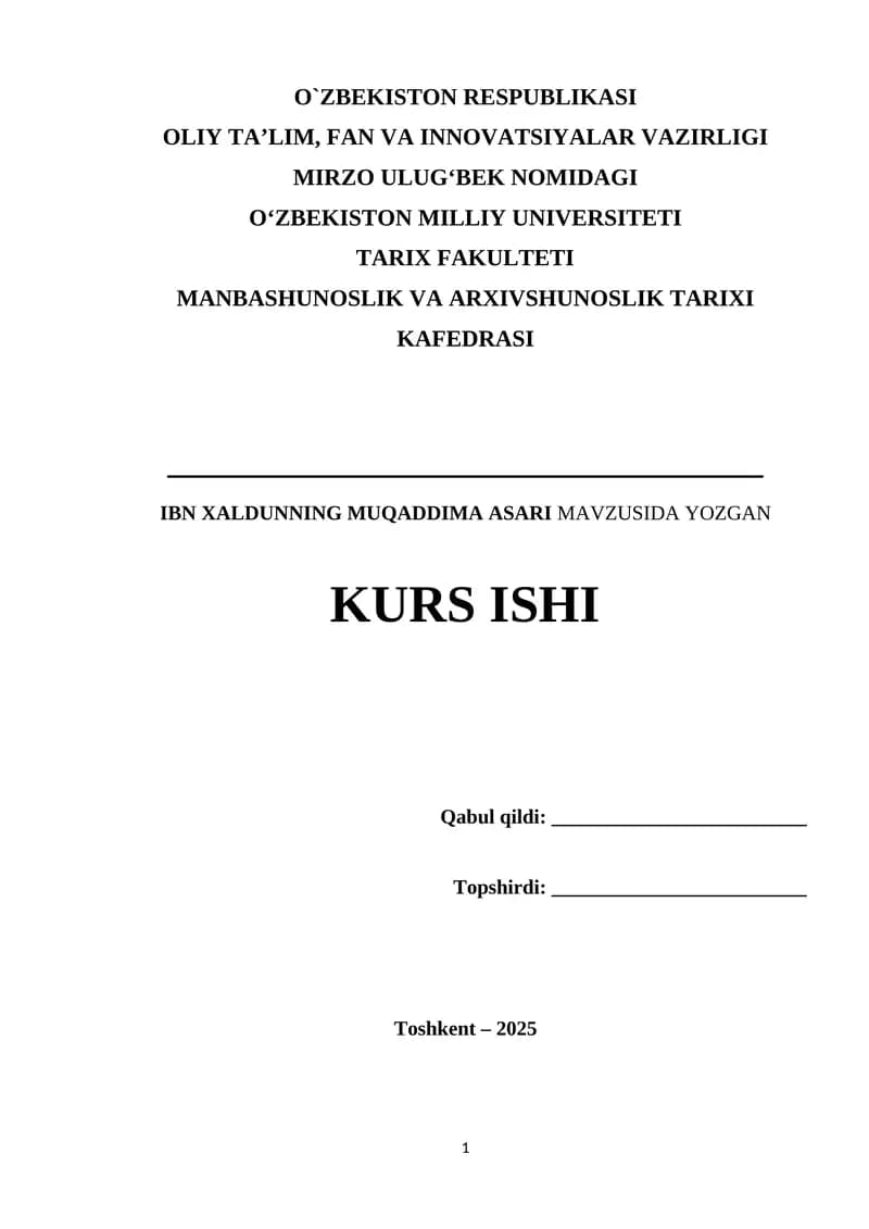 IBN XALDUNNING MUQADDIMA ASARI