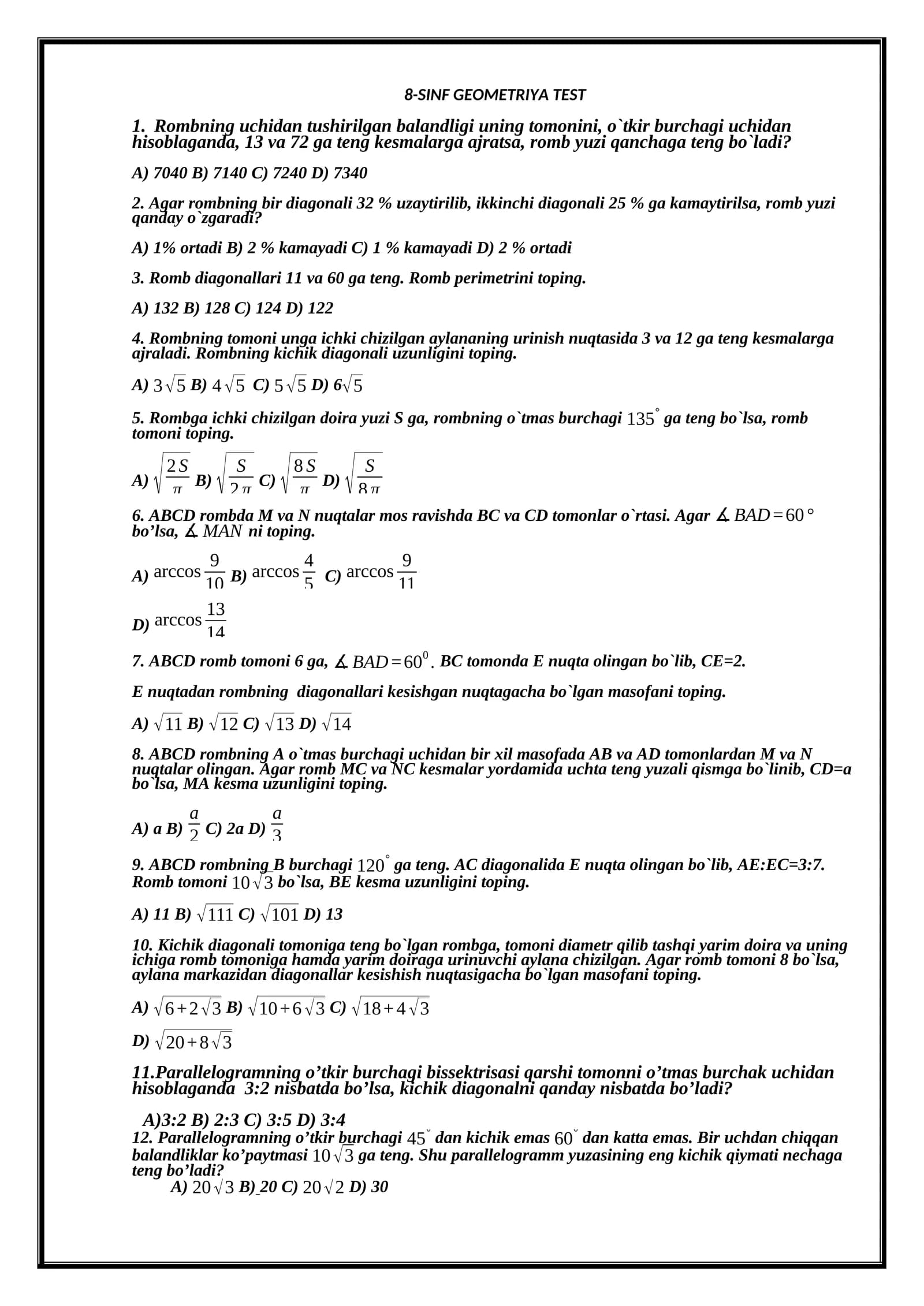 8-SINF GEOMETRIYA TEST