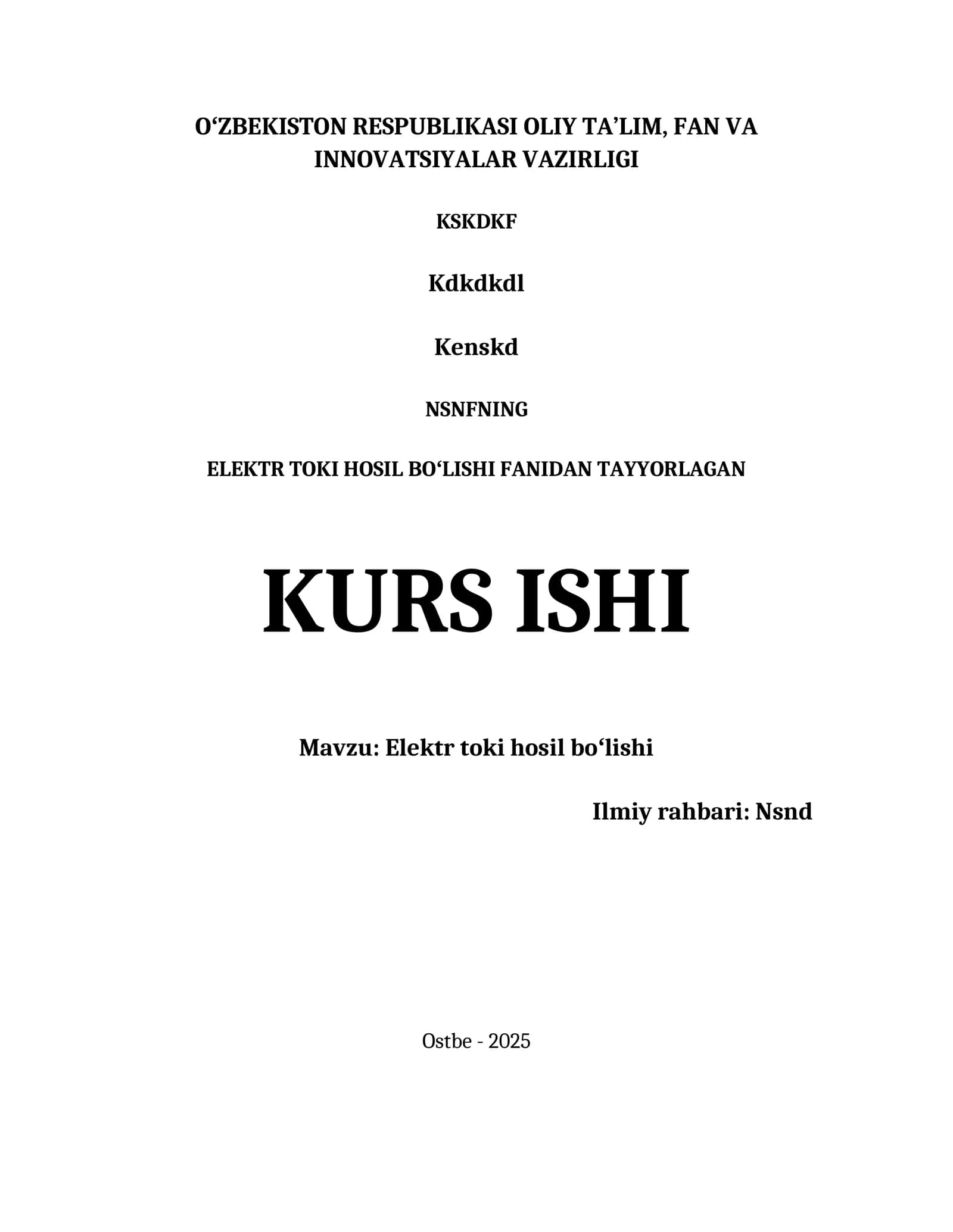 ELEKTR TOKI HOSIL BOʻLISHI