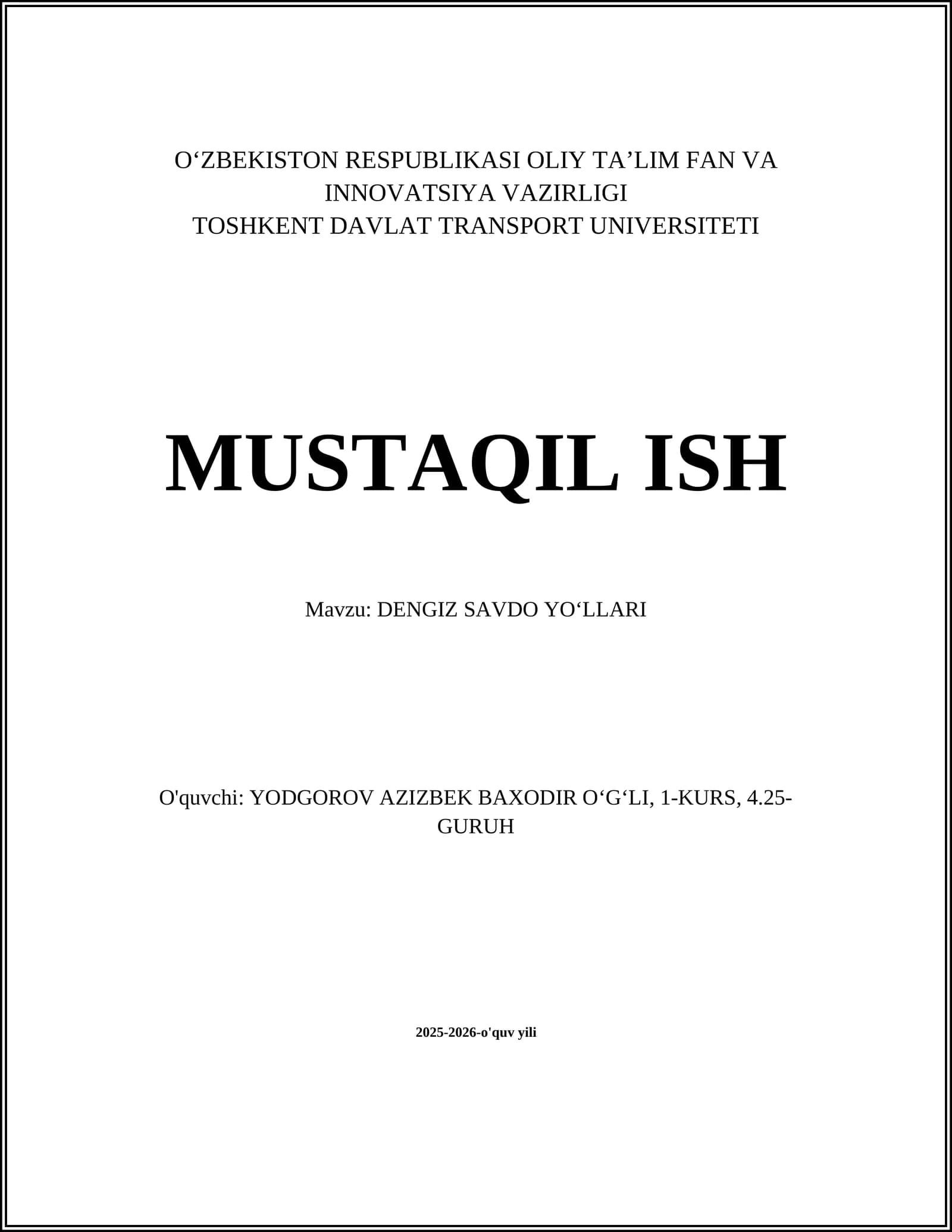 DENGIZ SAVDO YOʻLLARI
