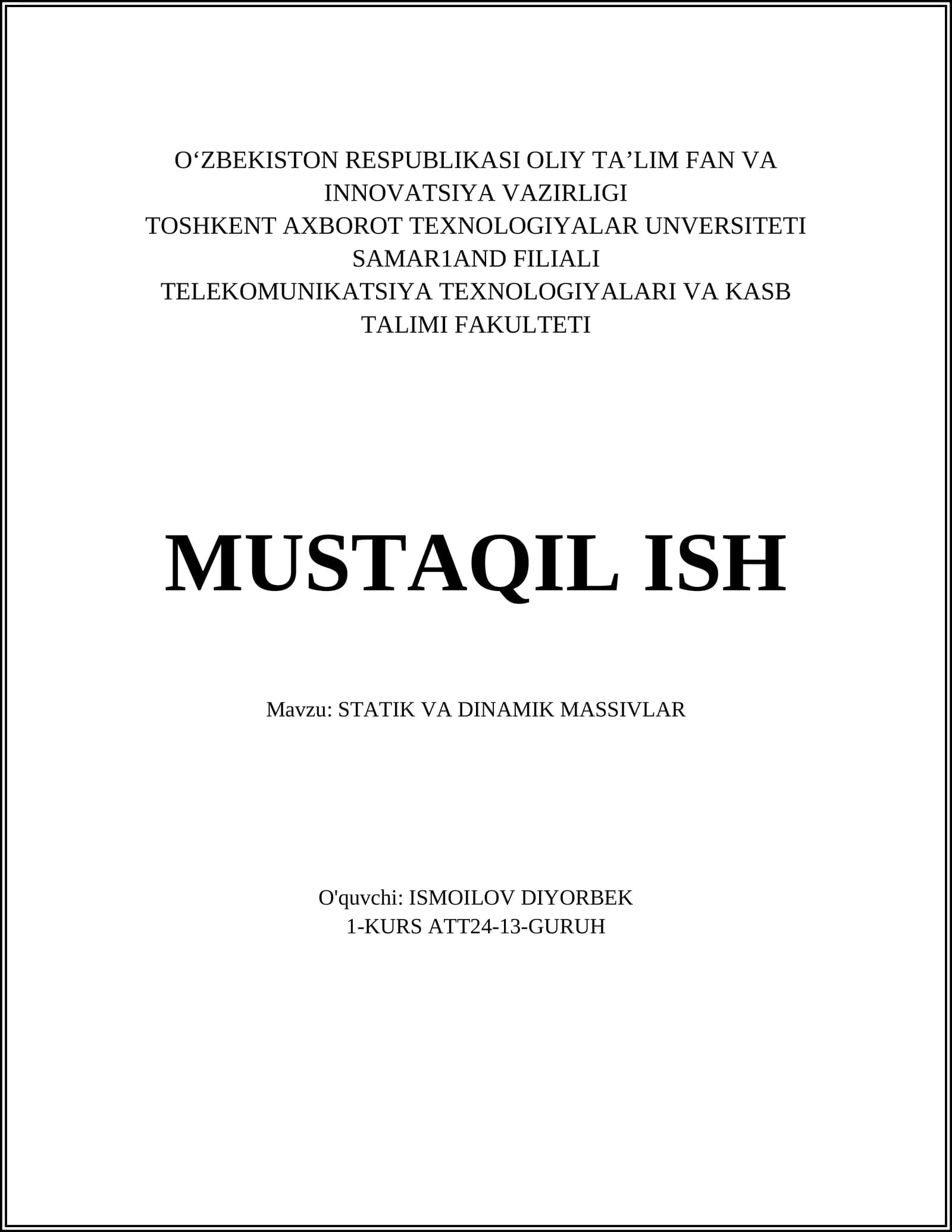 STATIK VA DINAMIK MASSIVLAR