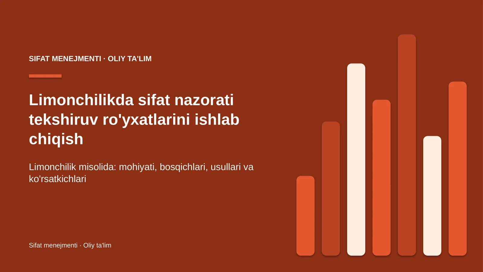 Limonchilikda sifat nazorati tekshiruv ro'yxatlarini ishlab chiqish