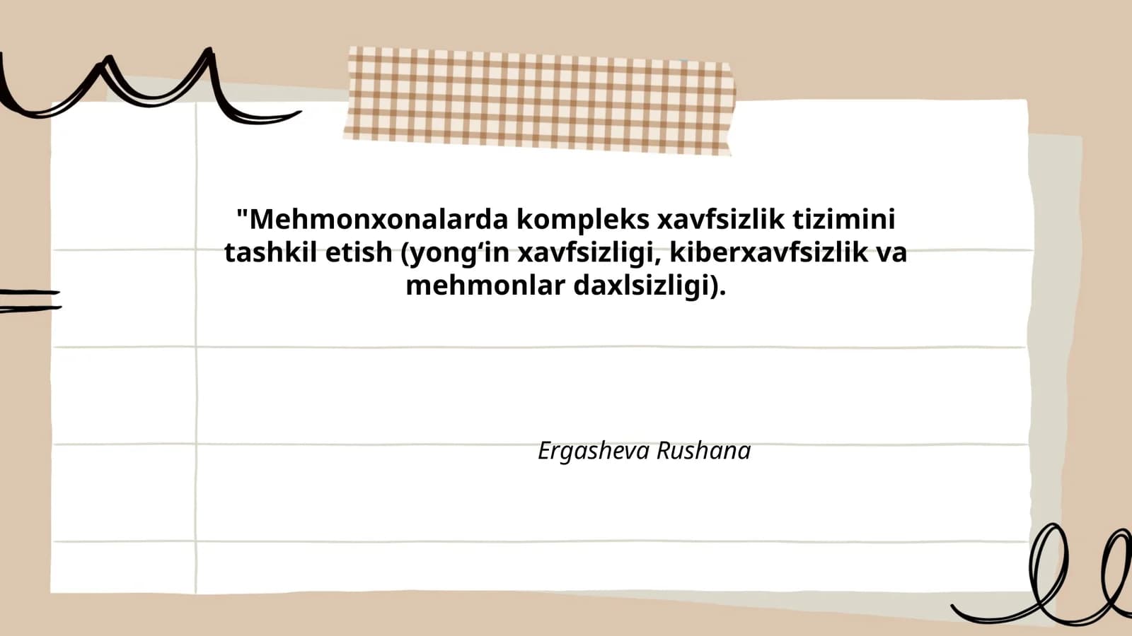 Mehmonxonalarda kompleks xavfsizlik tizimi