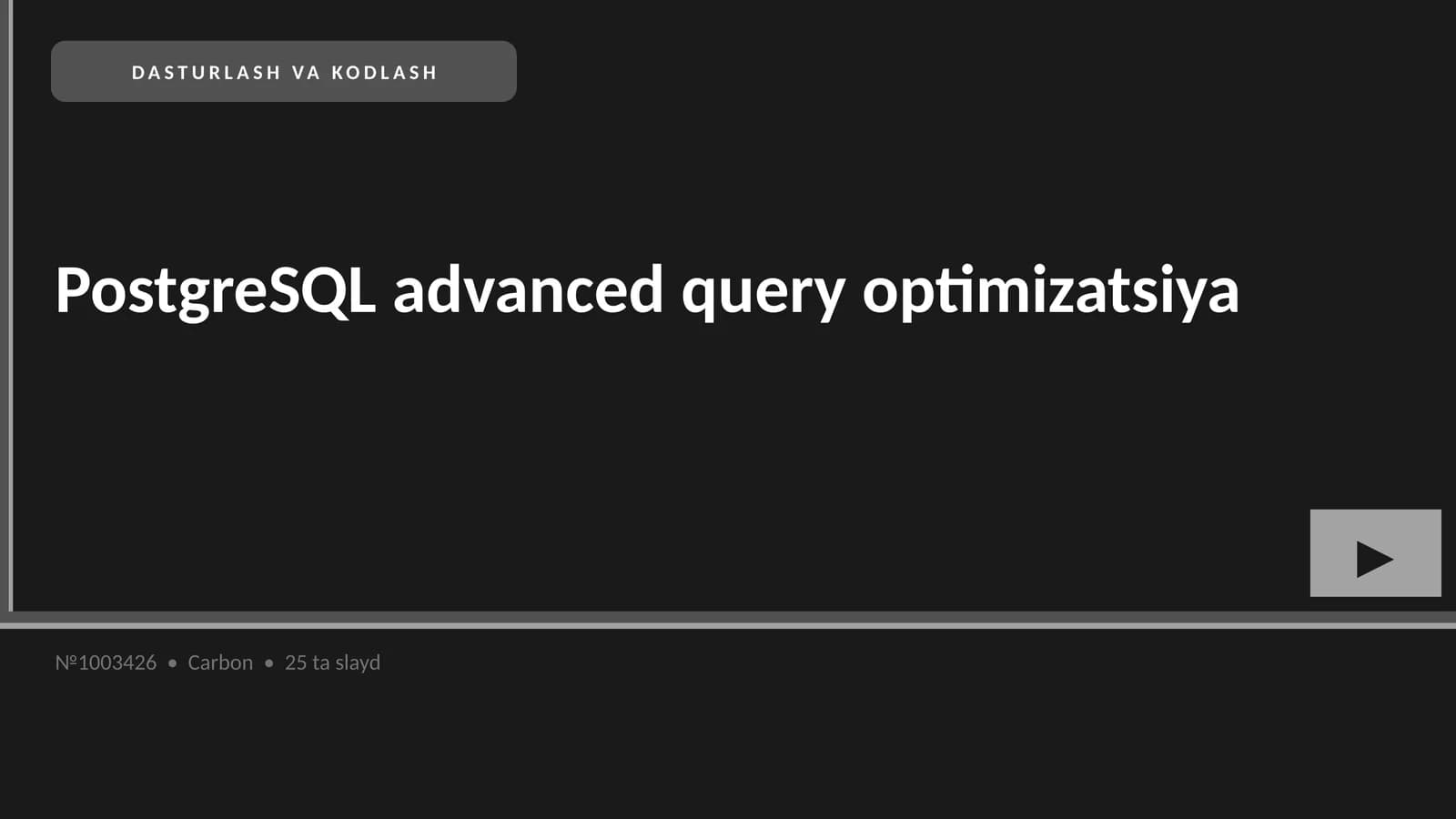 PostgreSQL advanced query optimizatsiya