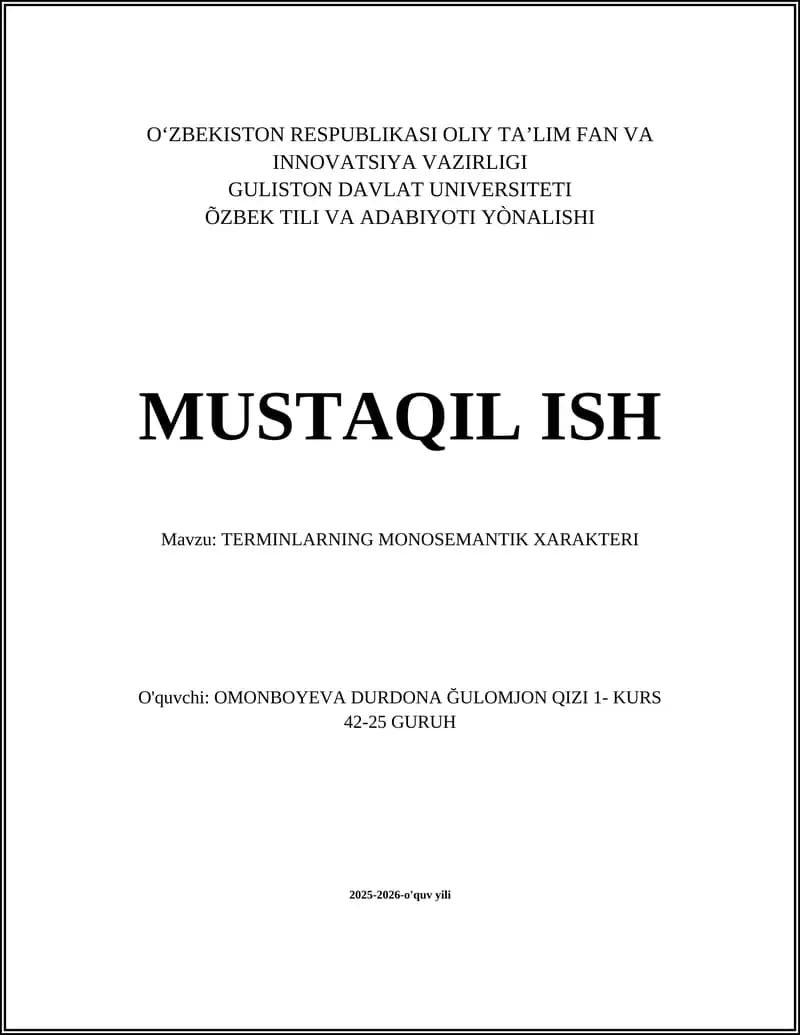 TERMINLARNING MONOSEMANTIK XARAKTERI