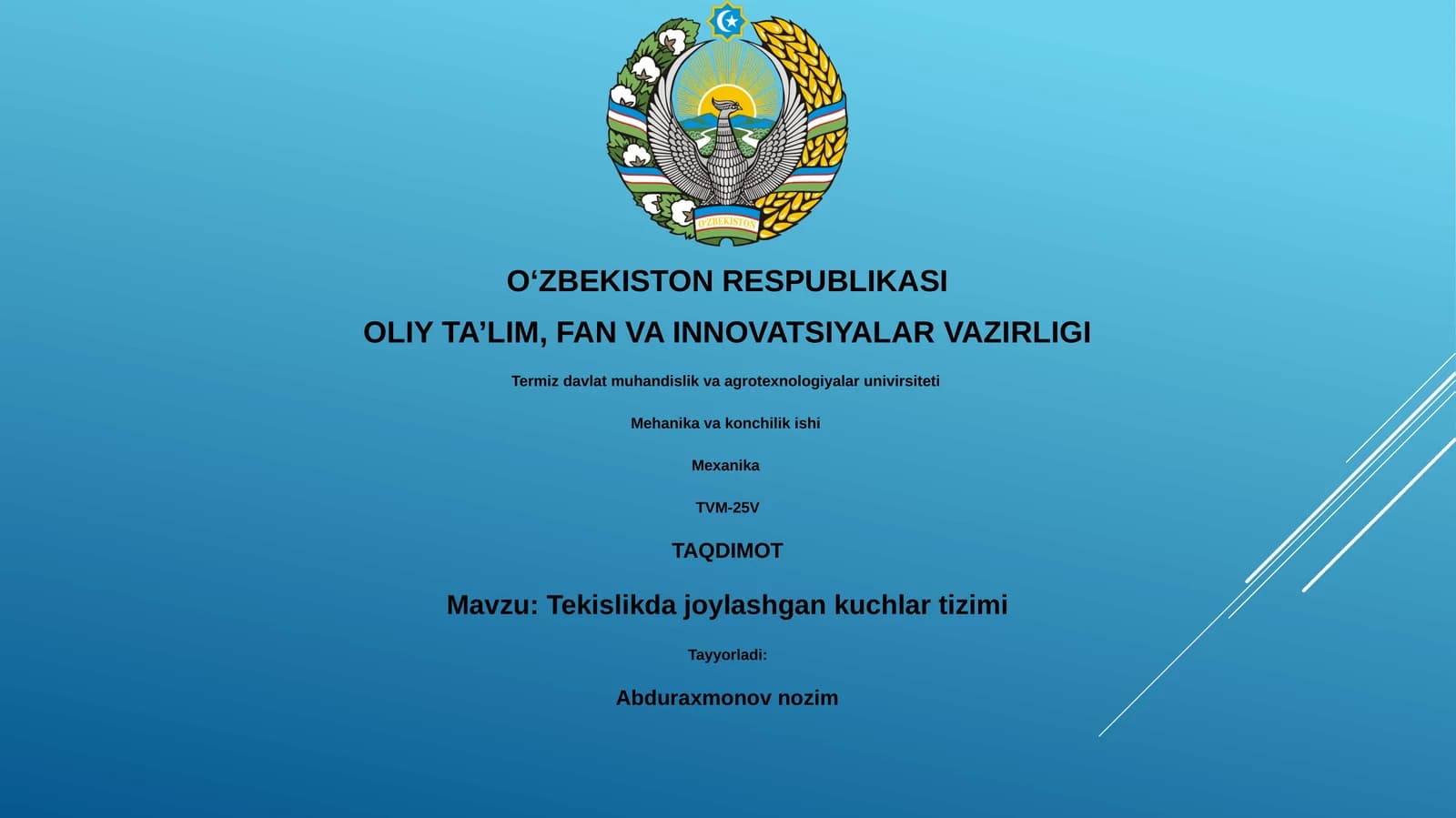 Tekislikda joylashgan kuchlar tizimi