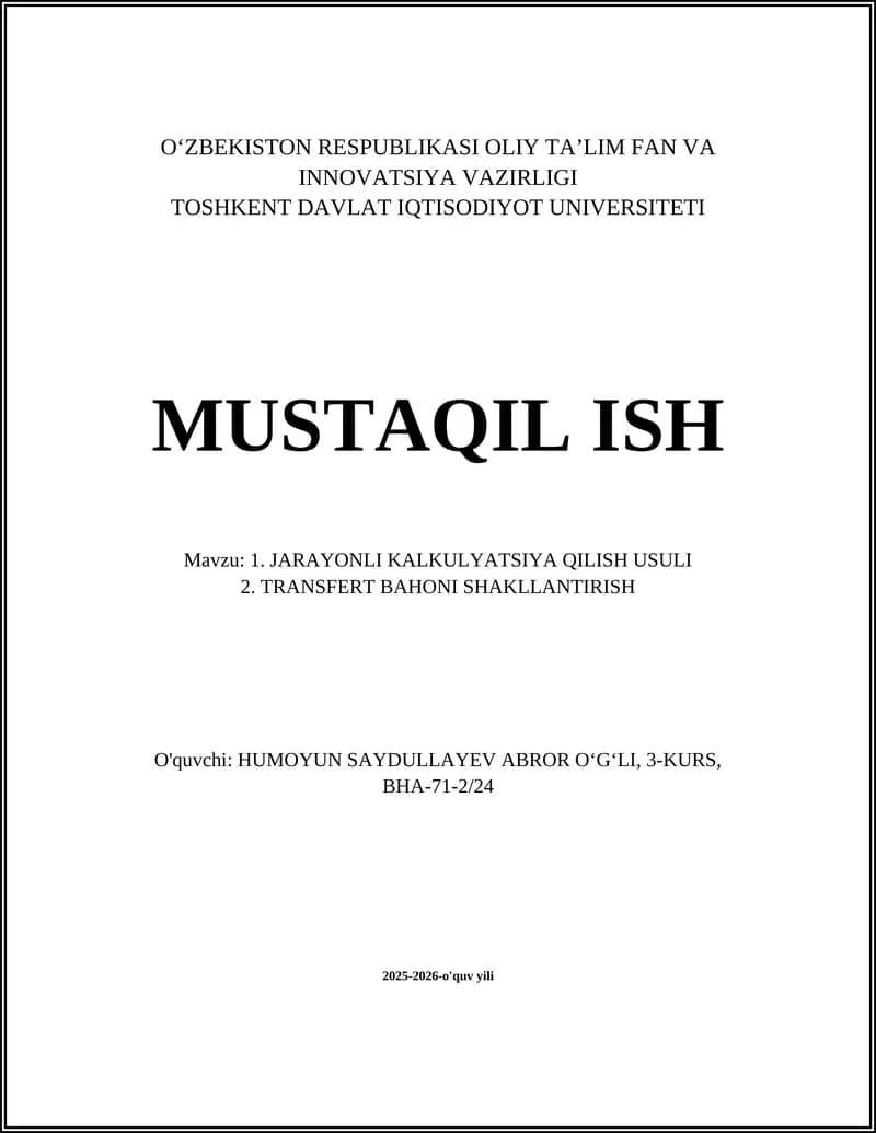 Jarayonli kalkulyatsiya asoslari