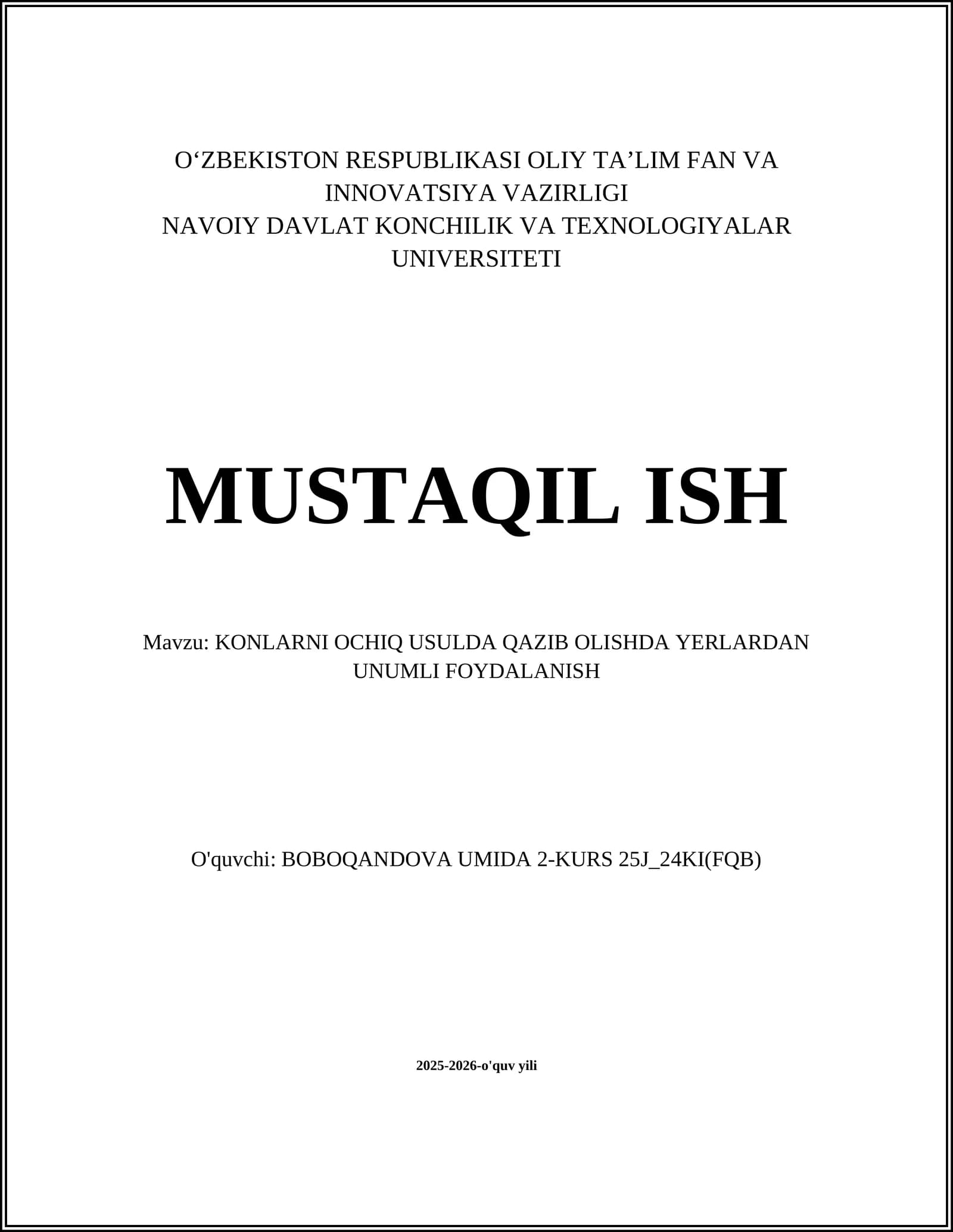 KONLARNI OCHIQ USULDA QAZIB OLISHDA YERLARDAN UNUMLI FOYDALANISH