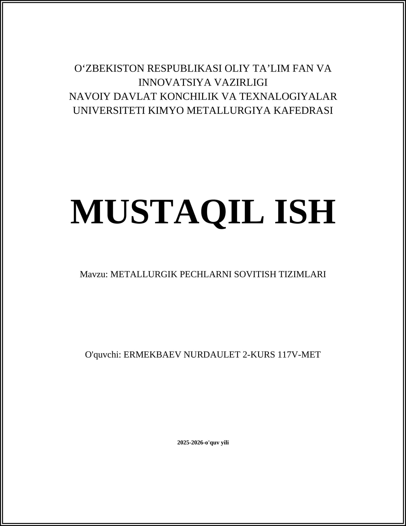 METALLURGIK PECHLARNI SOVITISH TIZIMLARI