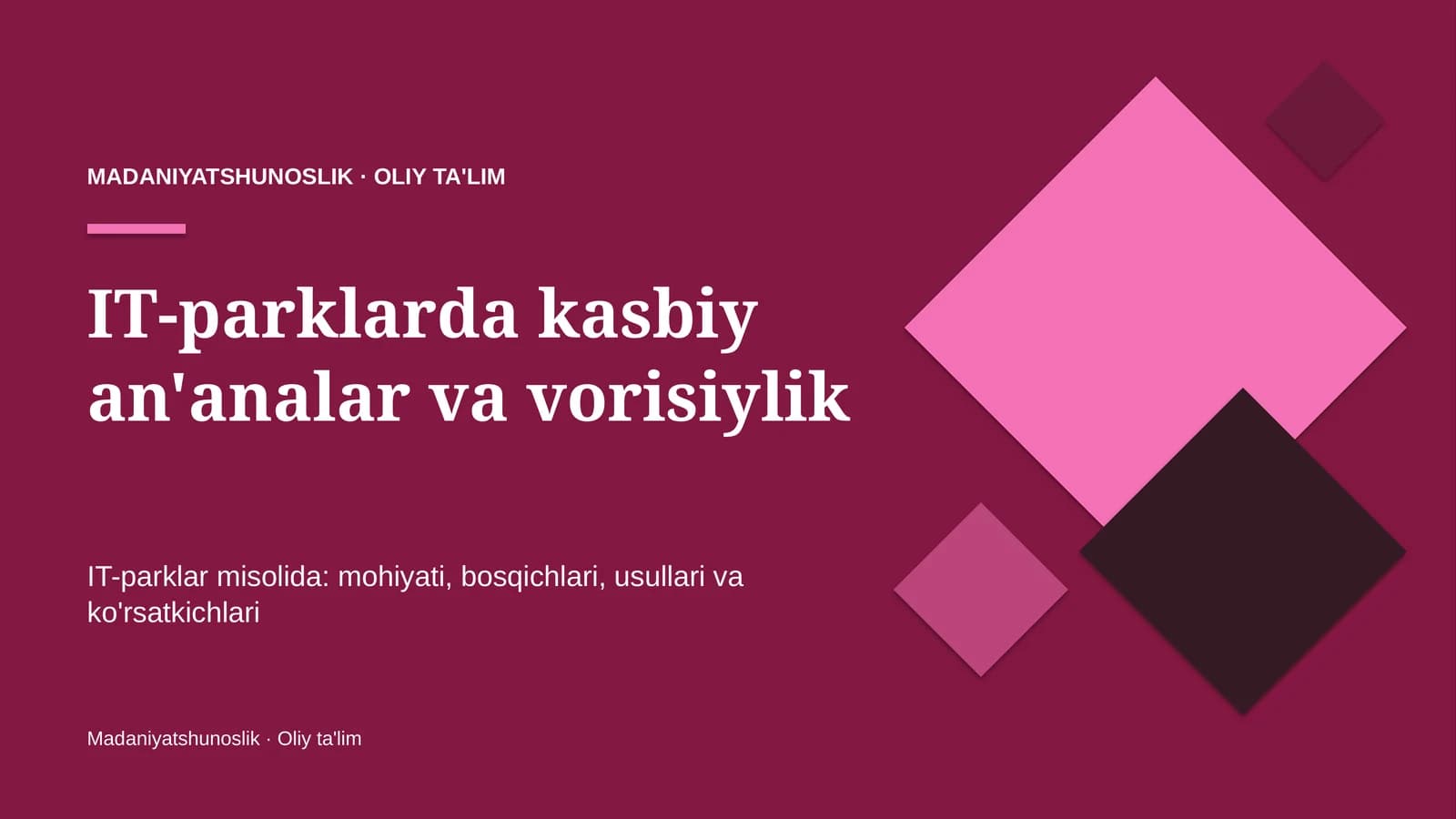 IT-parklarda kasbiy an'analar va vorisiylik