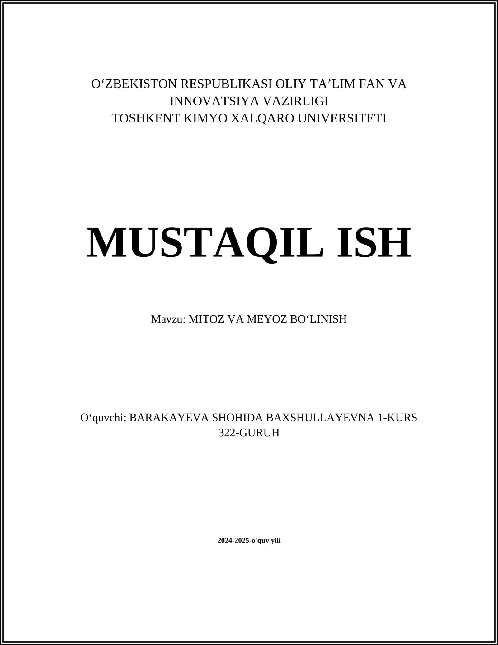 MITOZ VA MEYOZ BOʻLINISH