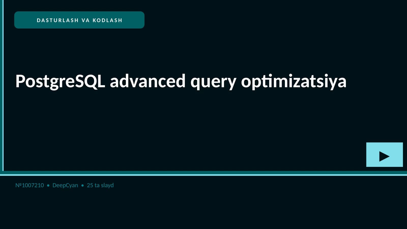 PostgreSQL advanced query optimizatsiya