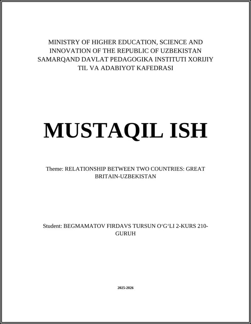 RELATIONSHIP BETWEEN TWO COUNTRIES: GREAT BRITAIN-UZBEKISTAN
