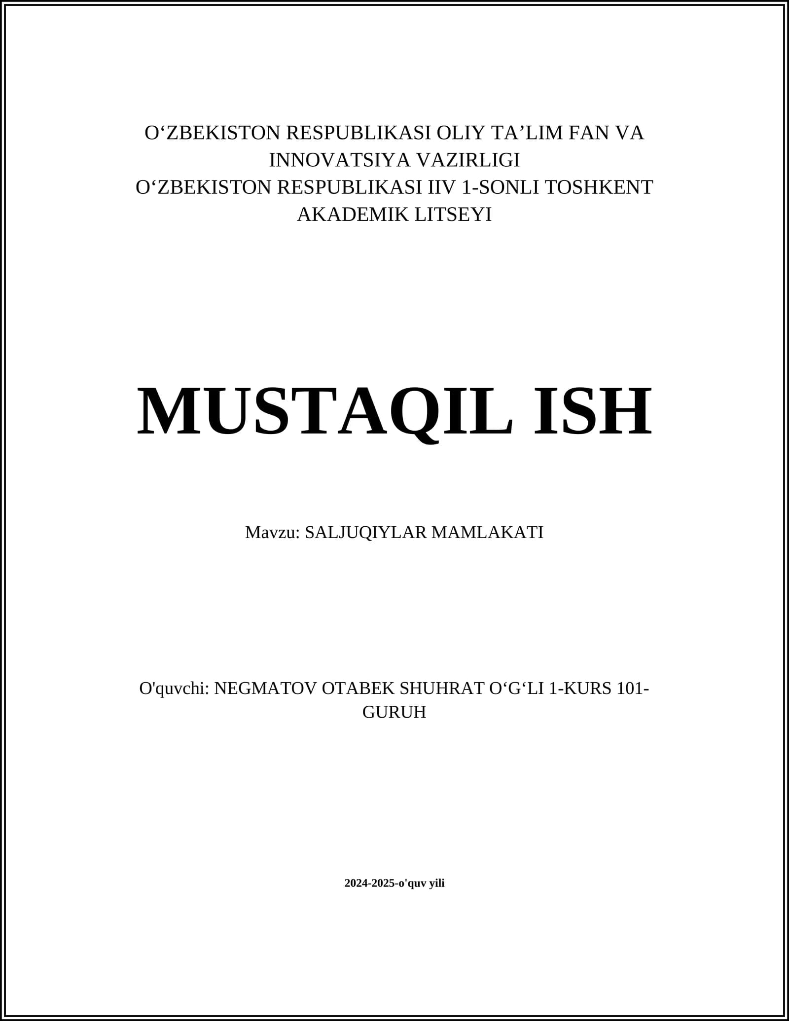 SALJUQIYLAR MAMLAKATI