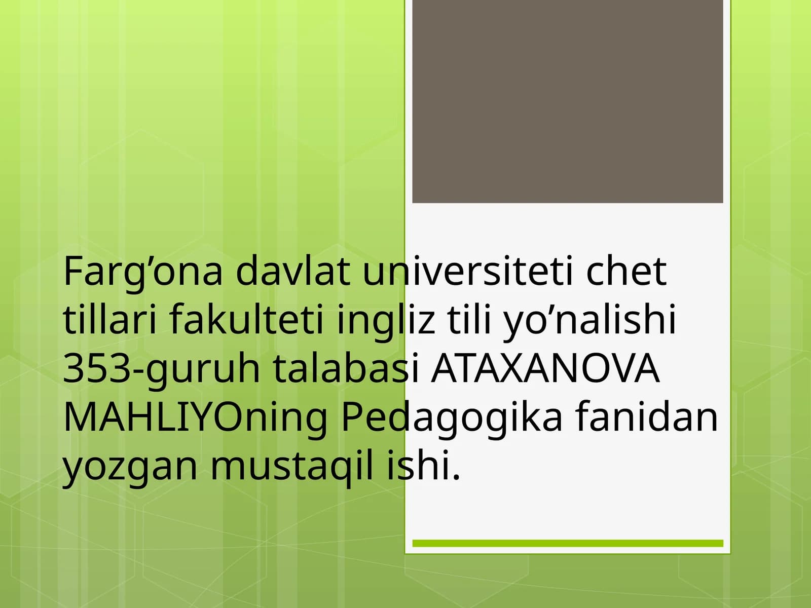 ATAXANOVA МAHLIYO