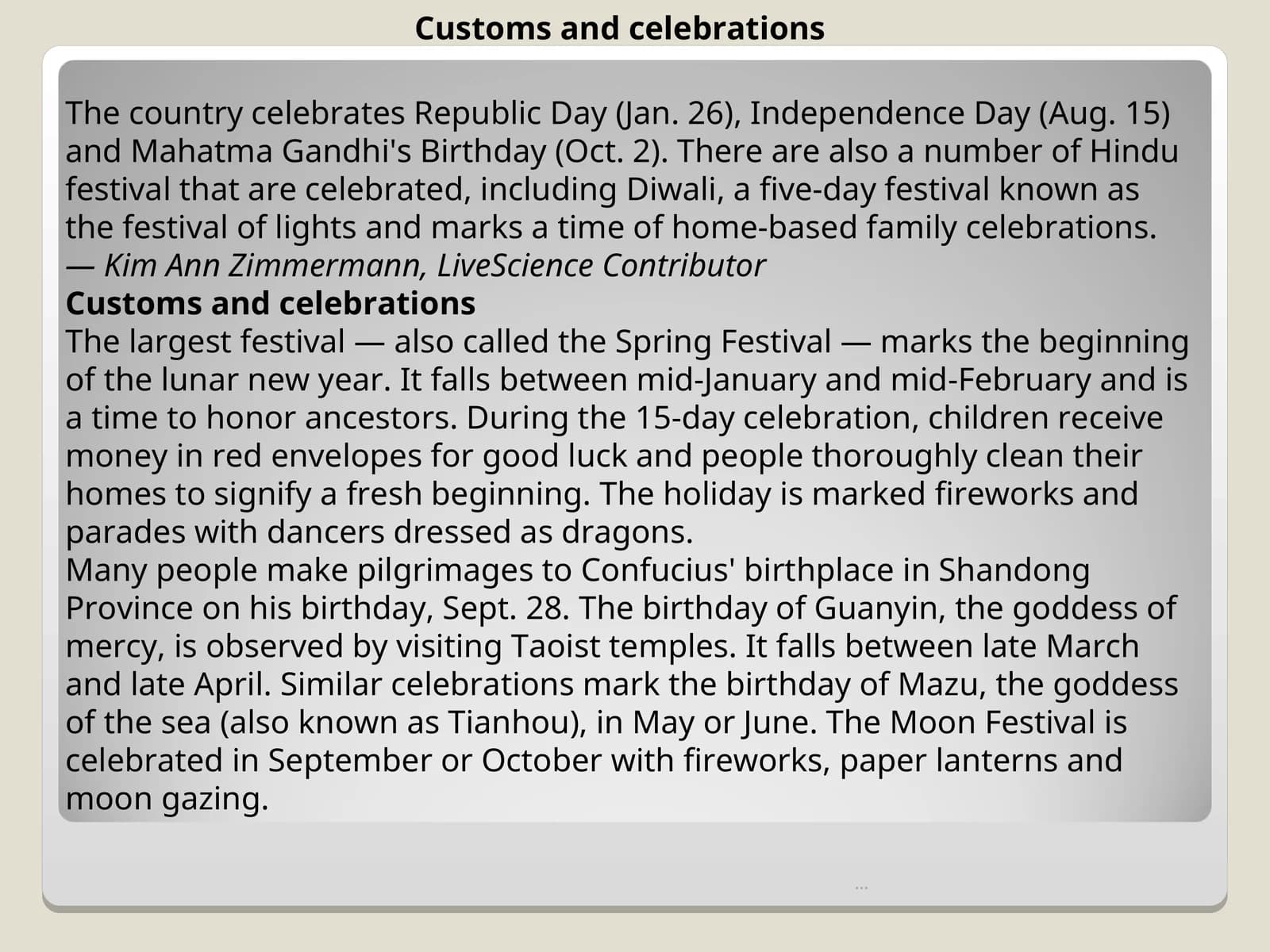 Customs and celebrations