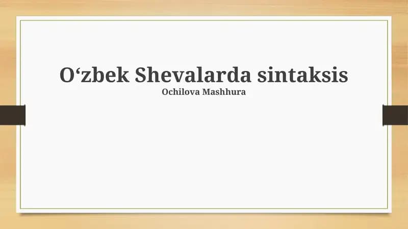 O‘zbek Shevalarda sintaksis