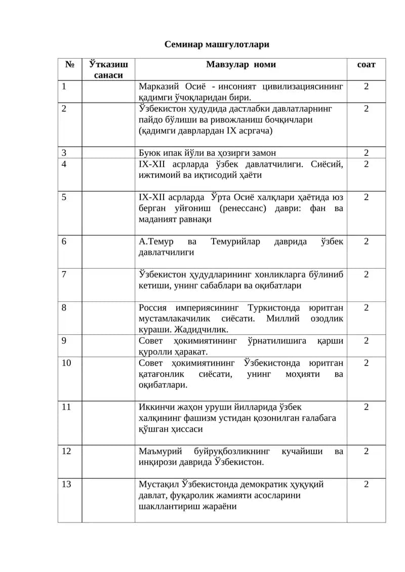 Семинар машғулотлари