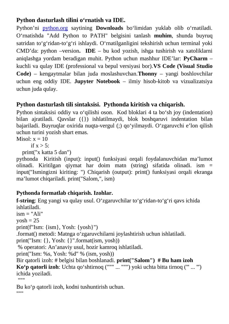 Python dasturlash tili sintaksisi