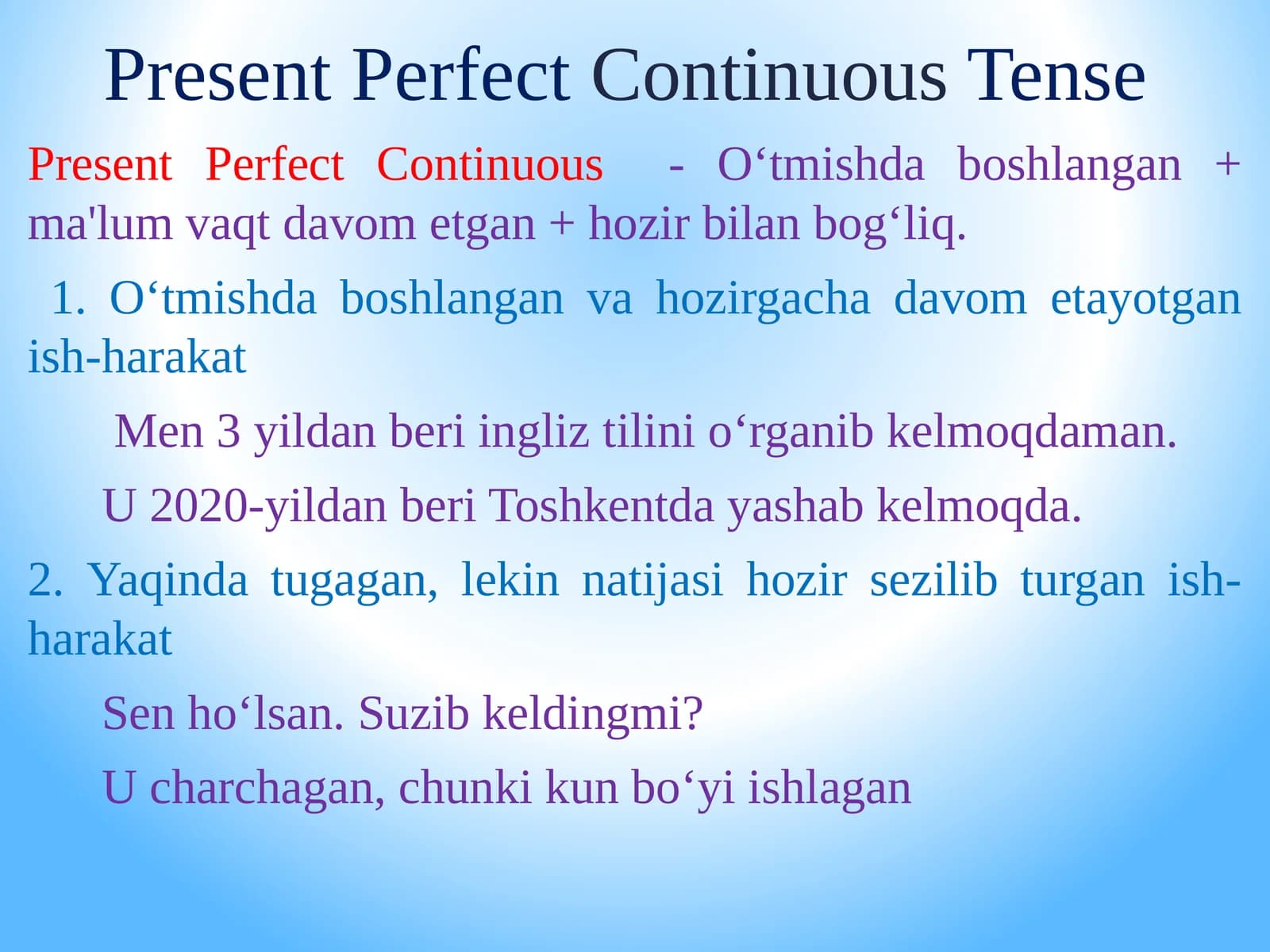 present perfect continous